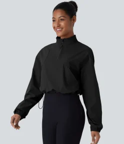 Jackets & Outerwear<HALARA Funnel Neck Half Zipper Long Sleeve Pocket Hem Casual Jacket