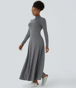 Dresses|Maxi & Midi Dresses<HALARA Funnel Neck Long Sleeve Flare Maxi Casual Dress