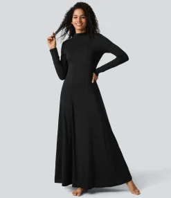 Dresses|Maxi & Midi Dresses<HALARA Funnel Neck Long Sleeve Flare Maxi Casual Dress