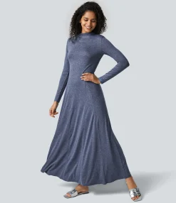 Dresses|Maxi & Midi Dresses<HALARA Funnel Neck Long Sleeve Flare Maxi Casual Dress