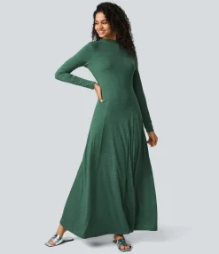 Dresses|Maxi & Midi Dresses<HALARA Funnel Neck Long Sleeve Flare Maxi Casual Dress