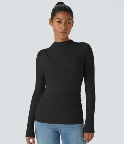 Casual Tops<HALARA Funnel Neck Long Sleeve Ruched Skinny Thermal Casual Top