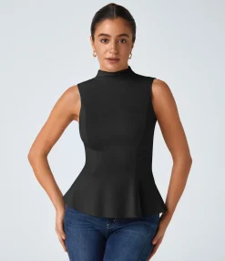 Work Tops|Tank Tops & Camis<HALARA Funnel Neck Peplum Work Tank Top