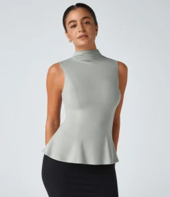 Work Tops|Tank Tops & Camis<HALARA Funnel Neck Peplum Work Tank Top