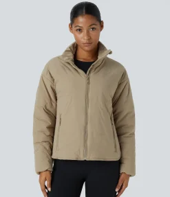 Jackets & Outerwear<HALARA Funnel Neck Pockets Zipper High Low Curved Hem Relaxed Hiking Padded Jacket