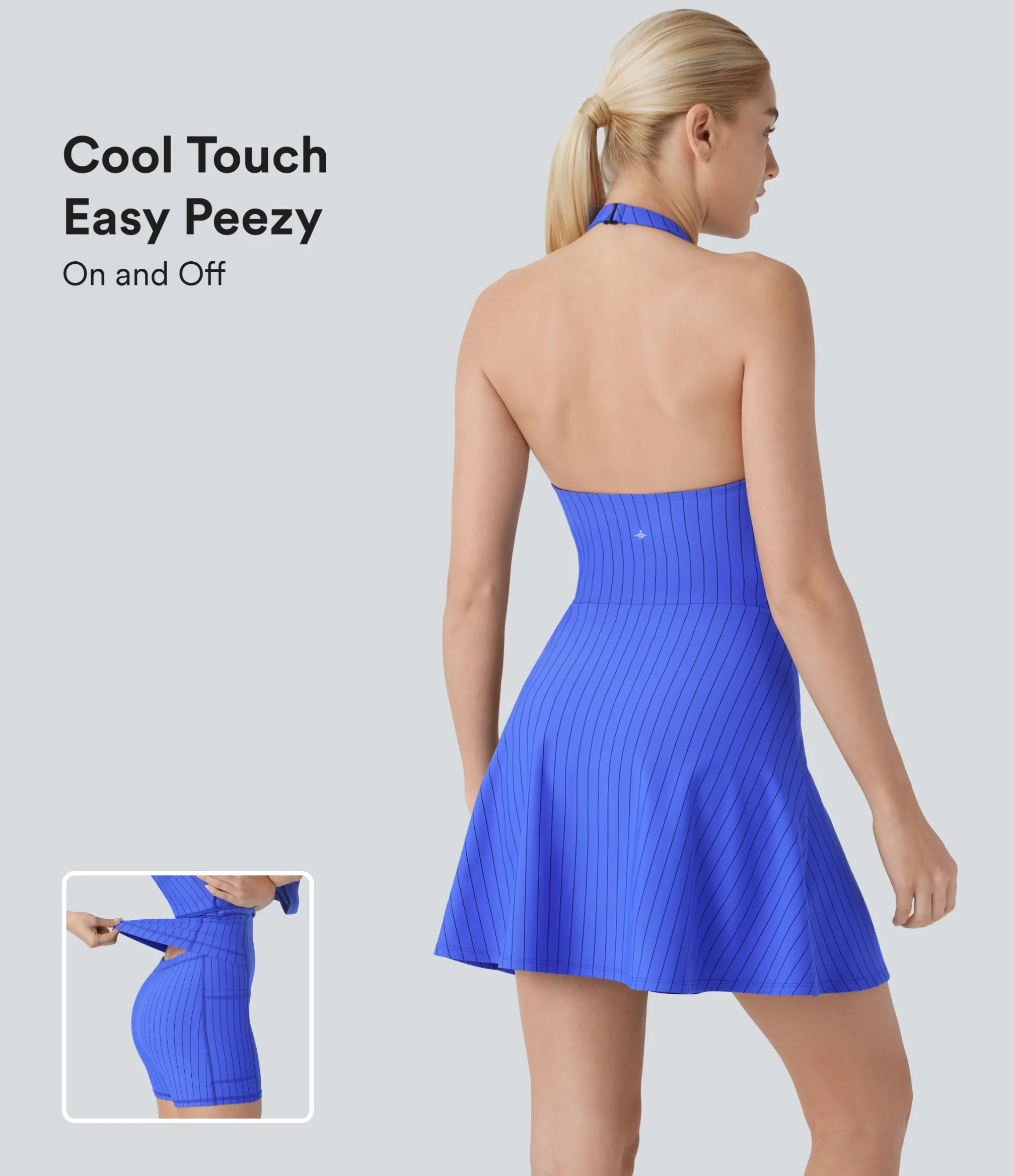 Mini Dresses|Active Dresses<HALARA G-hook Halter 2-in-1 Pocket Stripe Mini Cool Touch Yoga Active Dress-Easy Peezy