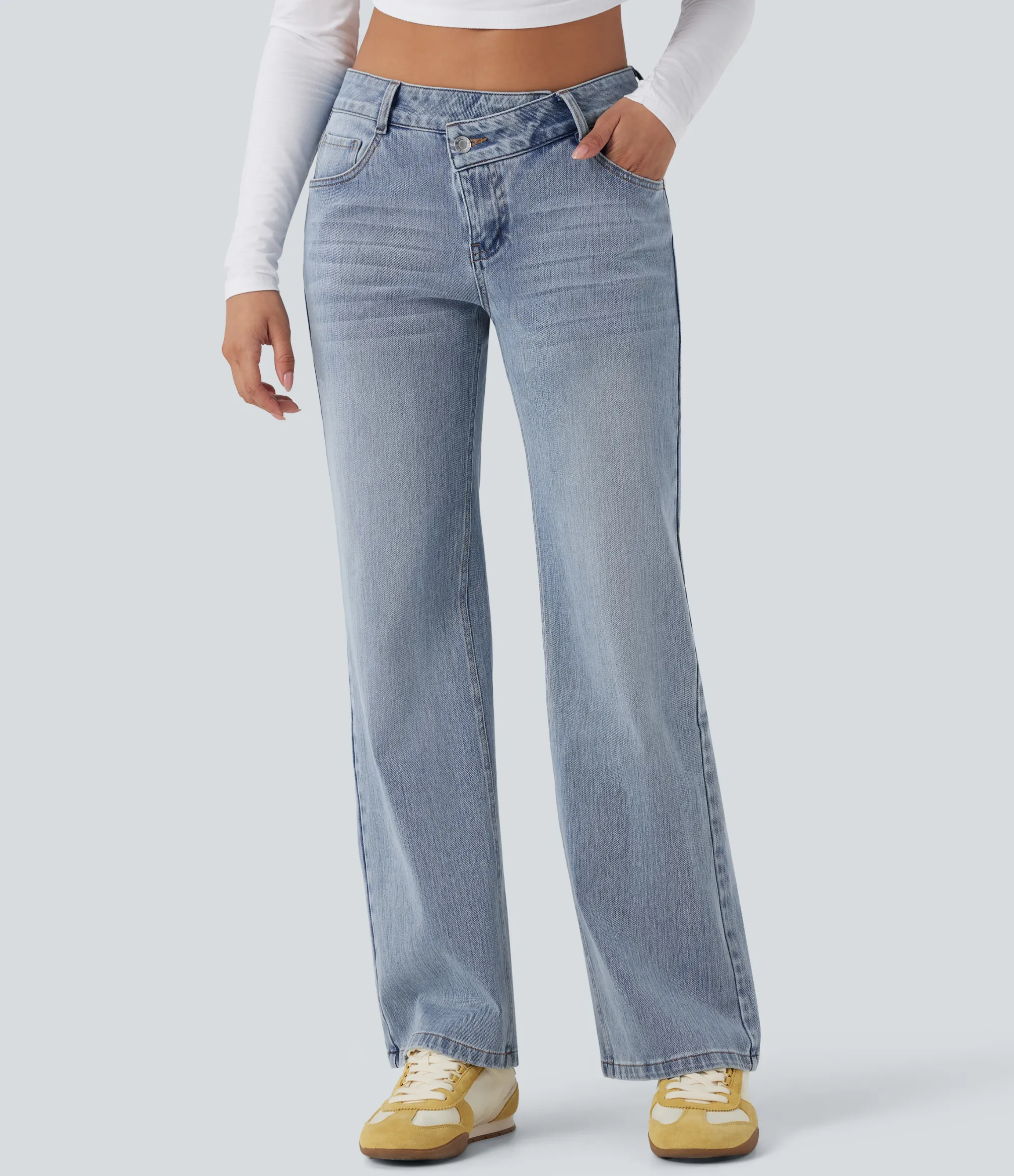 Straight-Leg Jeans|Jeans<HALARA Flex™ Asymmetric Low Rise Straight Leg Casual Jeans with Pockets