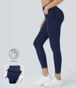 Pocket Leggings|Casual Wear Leggings<HALARA Flex™ Curvy High Waisted Decorative Pockets Denim Casual 7/8 Leggings