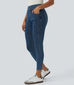 Pocket Leggings|Casual Wear Leggings<HALARA Flex™ Curvy High Waisted Decorative Pockets Denim Casual 7/8 Leggings