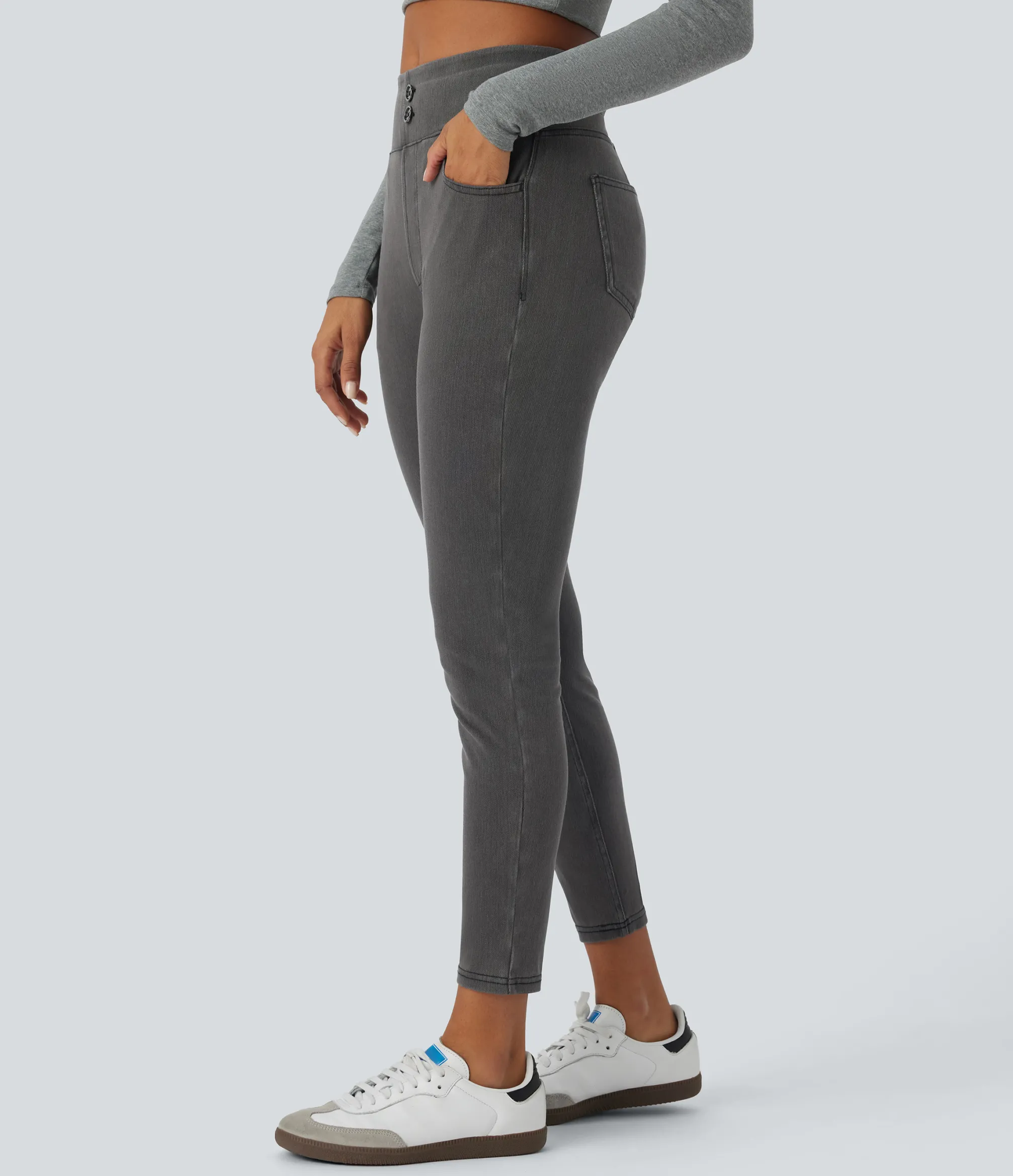 Pocket Leggings|Casual Wear Leggings<HALARA Flex™ Curvy High Waisted Decorative Pockets Denim Casual 7/8 Leggings