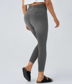 High Waisted Jeans|Skinny Jeans<HALARA Flex™ Curvy High Waisted Decorative Pockets Washed Casual 7/8 Jeans