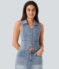 Casual Tops|Tank Tops & Camis<HALARA Flex™ Denim Cropped Casual Tank Top