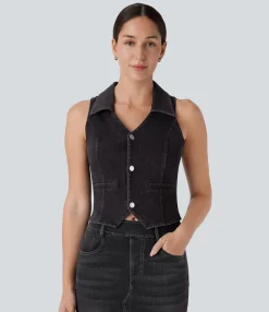 Casual Tops|Tank Tops & Camis<HALARA Flex™ Denim Cropped Casual Tank Top