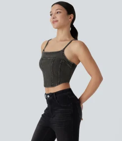Tank Tops & Camis|Casual Tops<HALARA Flex™ Denim Cropped Casual Tank Top