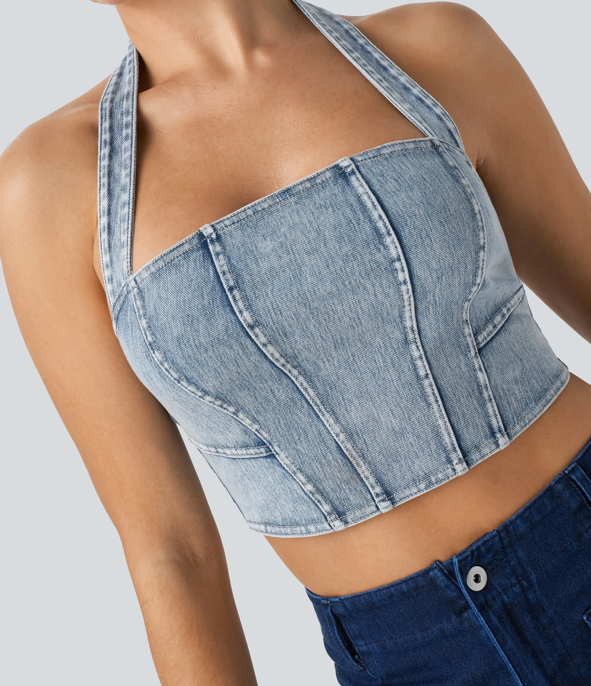 Casual Tops|Tank Tops & Camis<HALARA Flex™ Halter Denim Cropped Casual Tank Top