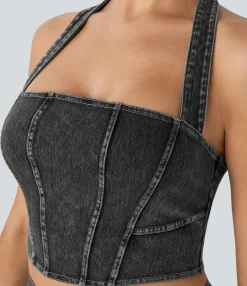 Casual Tops|Tank Tops & Camis<HALARA Flex™ Halter Denim Cropped Casual Tank Top