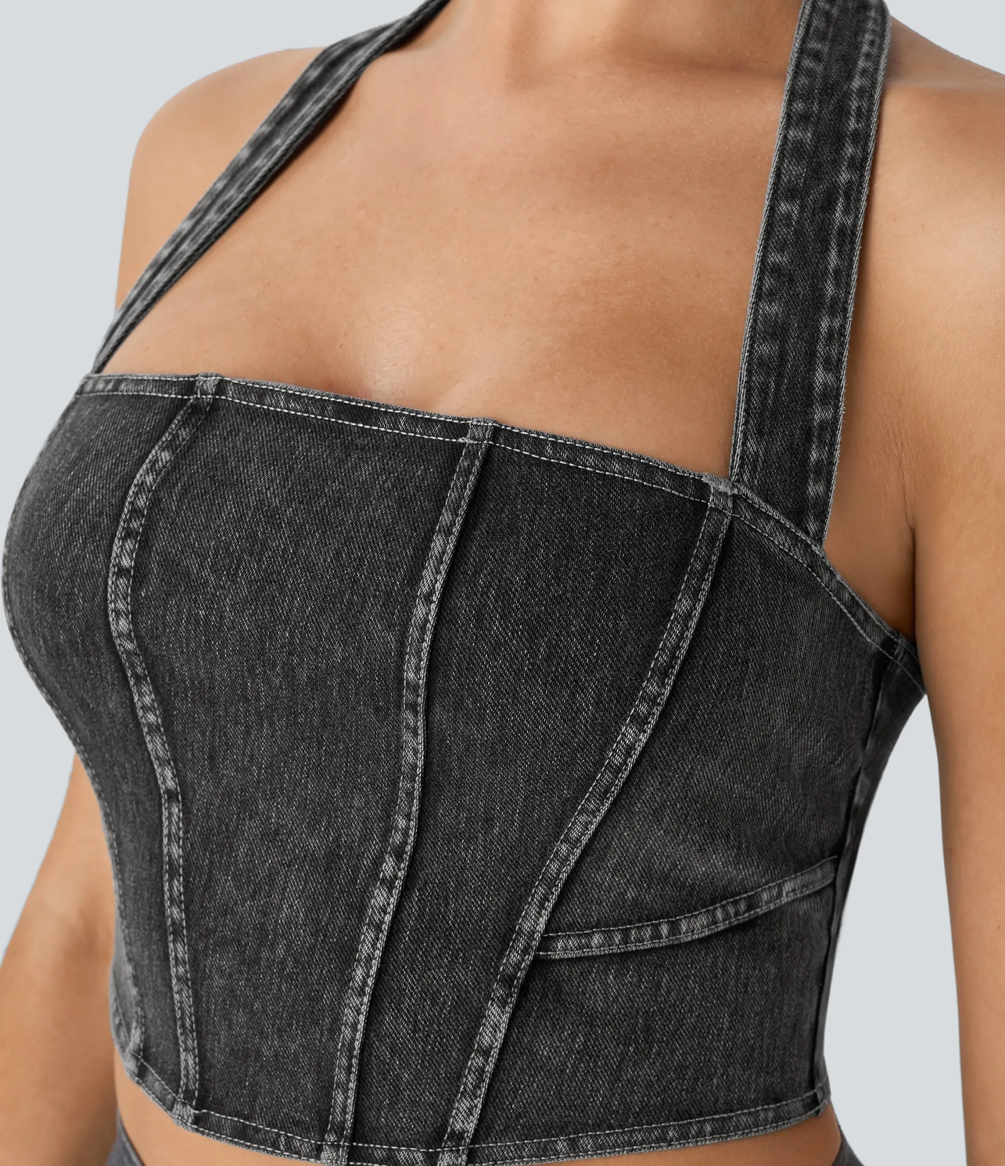 Casual Tops|Tank Tops & Camis<HALARA Flex™ Halter Denim Cropped Casual Tank Top