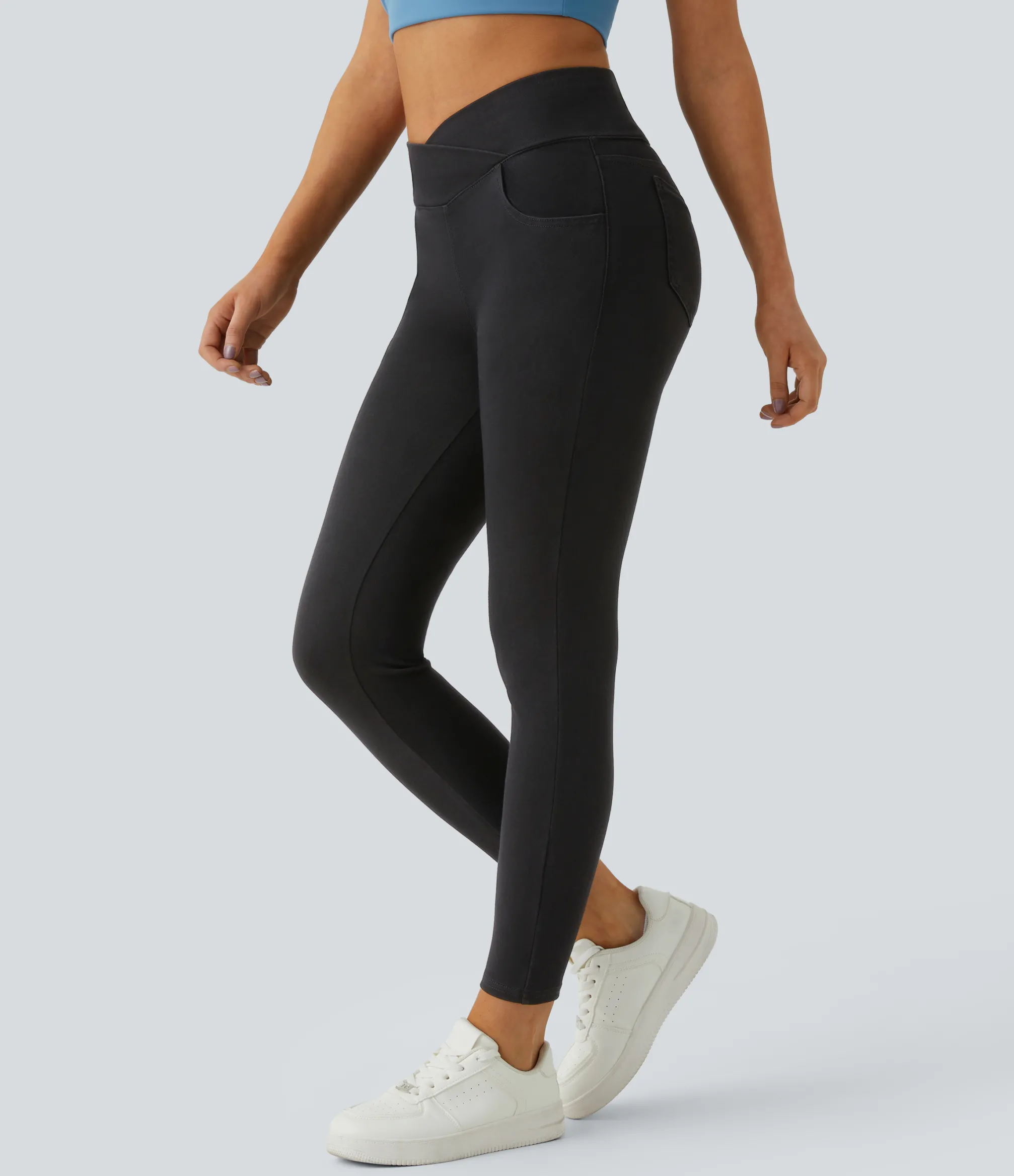Pocket Leggings|Crossover Leggings<HALARA Flex™ High Waisted Crossover Pockets Denim Work Leggings