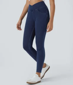 Pocket Leggings|Crossover Leggings<HALARA Flex™ High Waisted Crossover Pockets Denim Work Leggings