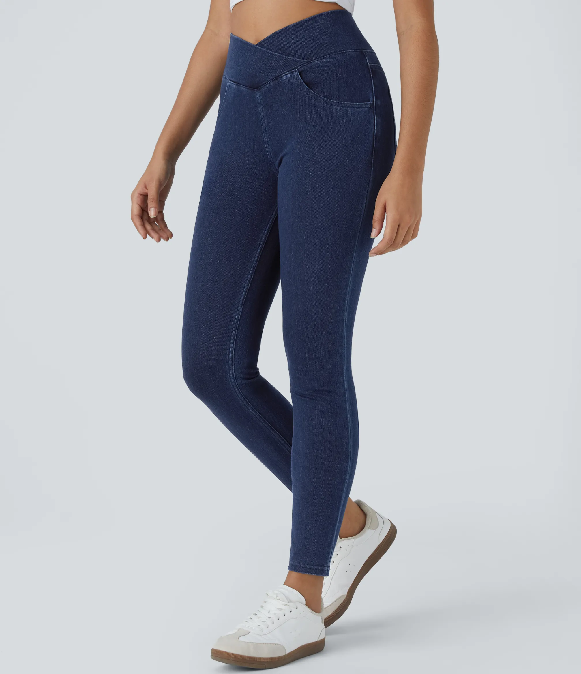 Pocket Leggings|Crossover Leggings<HALARA Flex™ High Waisted Crossover Pockets Denim Work Leggings