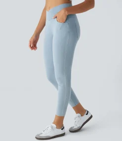 Pocket Leggings|Crossover Leggings<HALARA Flex™ High Waisted Crossover Pockets Denim Work Leggings