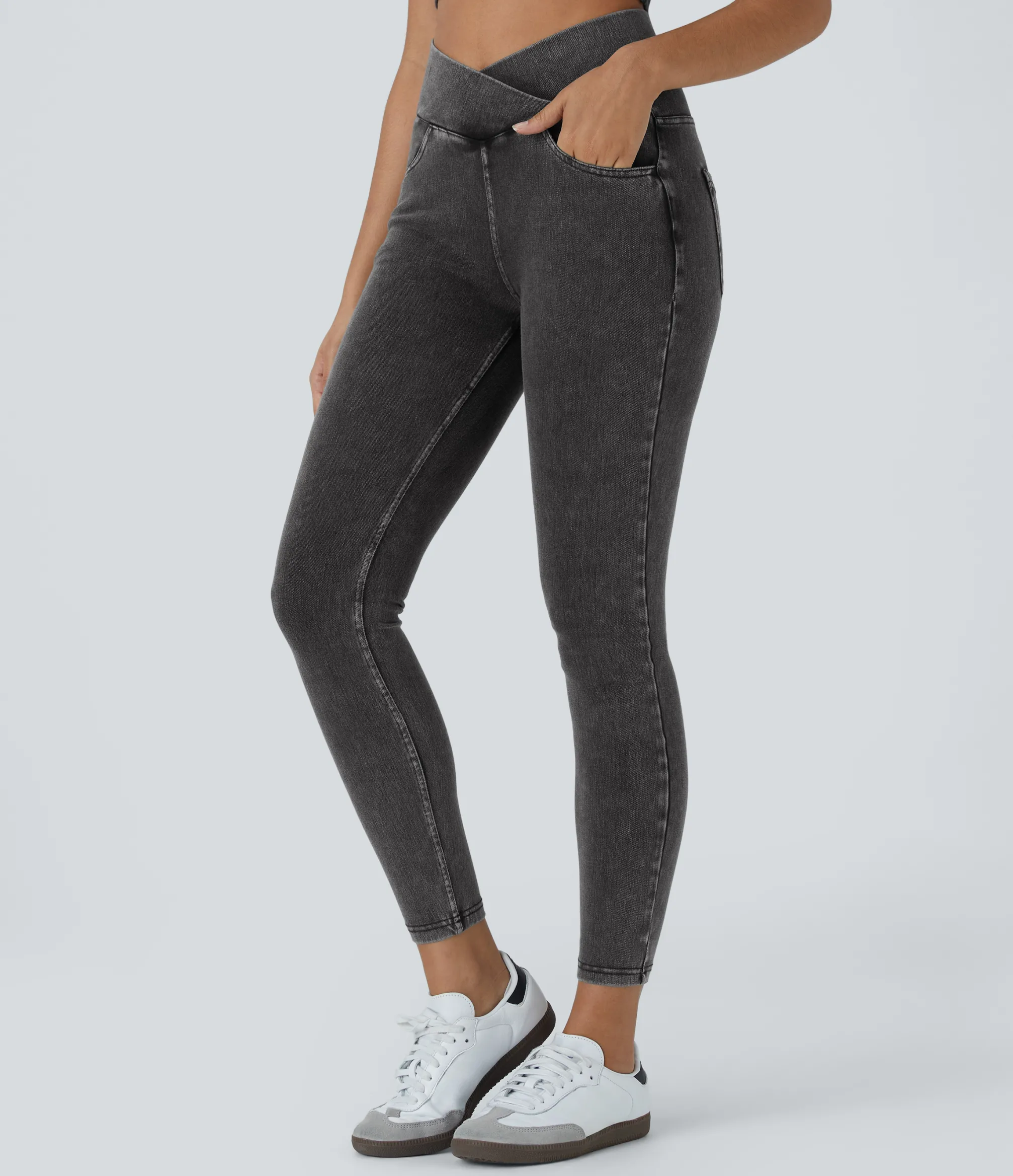 Pocket Leggings|Crossover Leggings<HALARA Flex™ High Waisted Crossover Pockets Denim Work Leggings