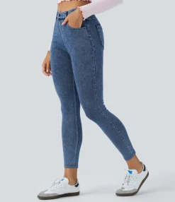 Pocket Leggings|Casual Wear Leggings<HALARA Flex™ High Waisted Pockets Denim Work Leggings