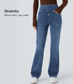 High Waisted Jeans|Skinny Jeans<HALARA Flex™ High Waisted Pockets Washed Casual Bootcut Jeans
