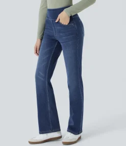 High Waisted Jeans|Skinny Jeans<HALARA Flex™ High Waisted Pockets Washed Casual Bootcut Jeans