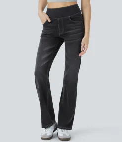 High Waisted Jeans|Skinny Jeans<HALARA Flex™ High Waisted Pockets Washed Casual Bootcut Jeans
