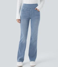 High Waisted Jeans|Skinny Jeans<HALARA Flex™ High Waisted Pockets Washed Casual Bootcut Jeans