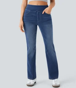High Waisted Jeans|Skinny Jeans<HALARA Flex™ High Waisted Pockets Washed Casual Bootcut Jeans