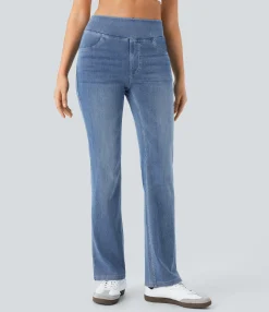 High Waisted Jeans|Skinny Jeans<HALARA Flex™ High Waisted Pockets Washed Casual Bootcut Jeans