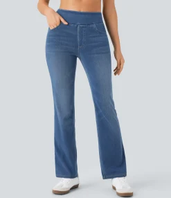 High Waisted Jeans|Skinny Jeans<HALARA Flex™ High Waisted Pockets Washed Casual Bootcut Jeans