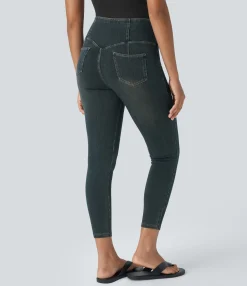 Pocket Leggings|Casual Wear Leggings<HALARA Flex™ High Waisted Decorative Pocket Denim Casual 7/8 Leggings