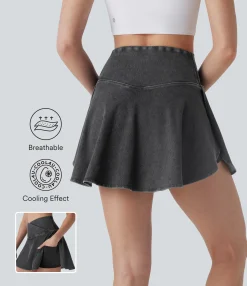Denim Skirts|Denim Skirts<HALARA Flex™ High Waisted Crossover 2-in-1 Cool Touch Washed Denim Mini Casual Skirt with Pocket