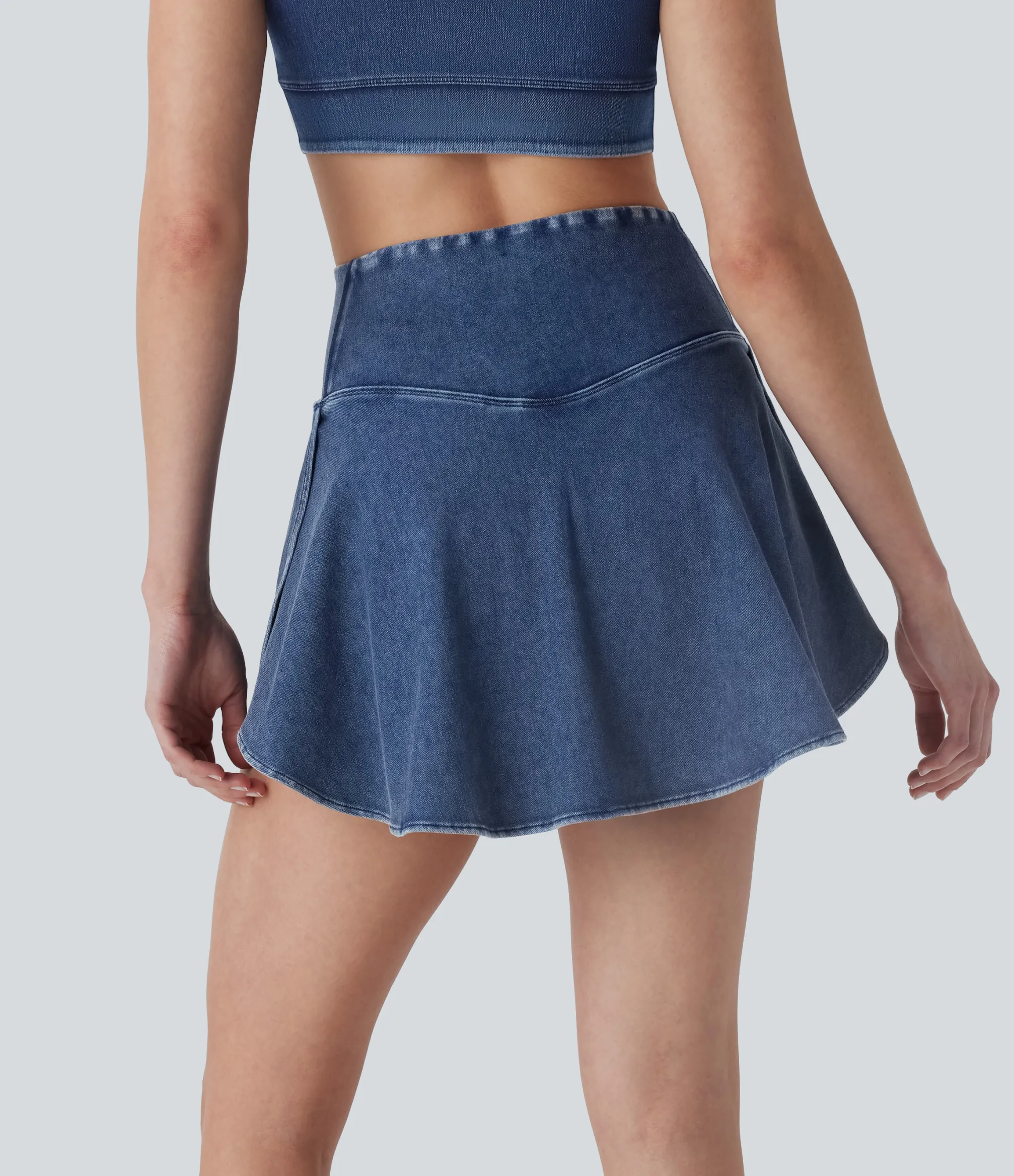 Denim Skirts|Denim Skirts<HALARA Flex™ High Waisted Crossover 2-in-1 Cool Touch Washed Denim Mini Casual Skirt with Pocket