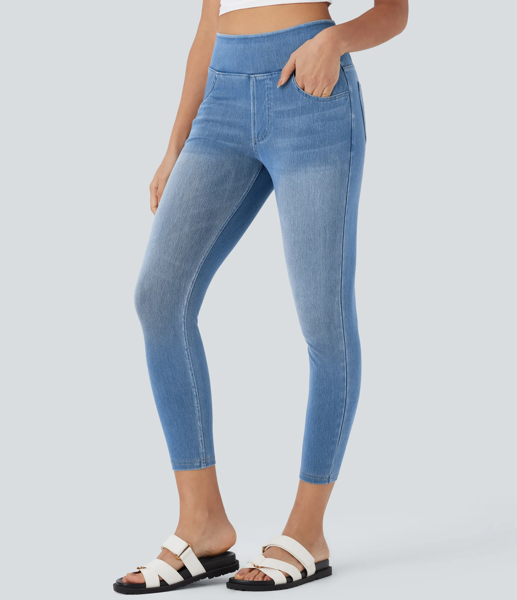 Pocket Leggings|Casual Wear Leggings<HALARA Flex™ High Waisted Pockets Denim Casual Leggings