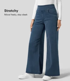 High Waisted Jeans|Wide Leg Jeans<HALARA Flex™ High Waisted Multiple Pockets Wide Leg Loose Stretchy Knit Work Jeans