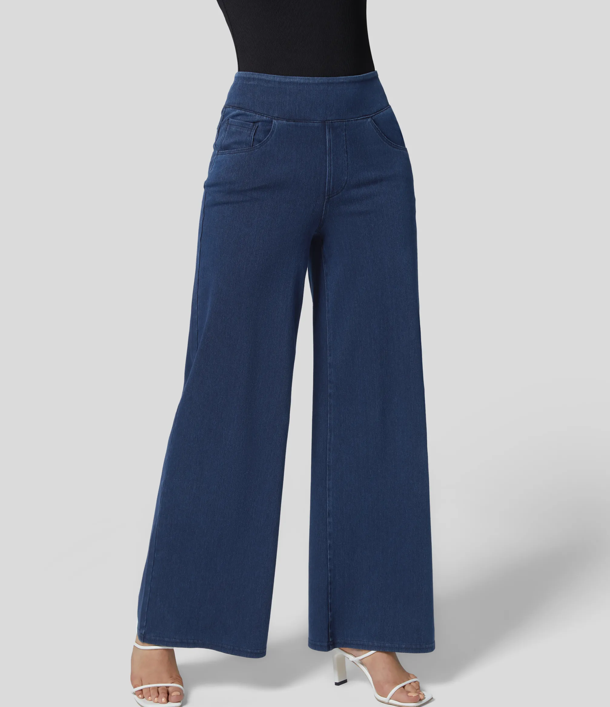 High Waisted Jeans|Wide Leg Jeans<HALARA Flex™ High Waisted Multiple Pockets Wide Leg Loose Stretchy Knit Work Jeans