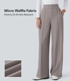 High-Waisted Pants|Straight-Leg Pants<HALARA Flex™ High Waisted Decorative Pocket Straight Leg Micro Waffle Work Pants