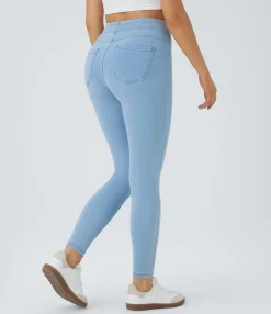 Pocket Leggings|High Waisted Leggings<HALARA Flex™ High Waisted Pocket Denim Casual Leggings