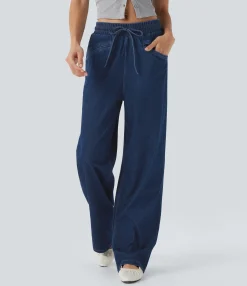 High Waisted Jeans|Wide Leg Jeans<HALARA Flex™ High Waisted Drawstring Wide Leg Cool Touch Casual Jeans with Pockets