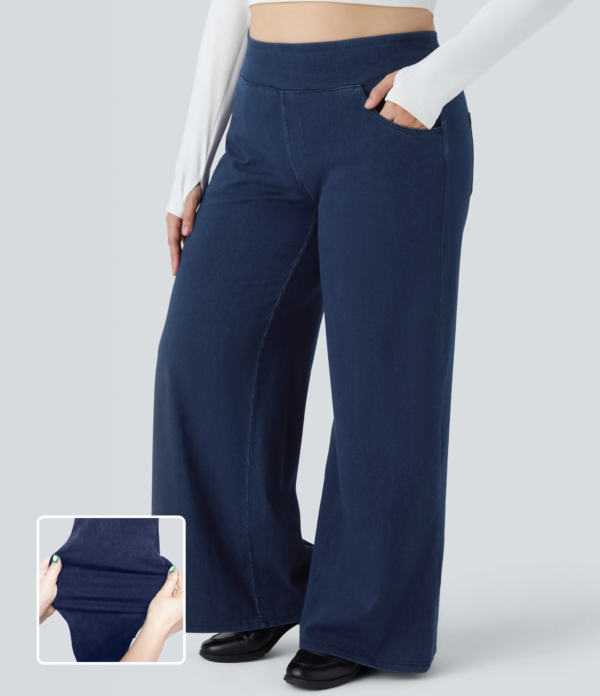 Plus-Size Denim|Plus Size<HALARA Flex™ High Waisted Pockets Baggy Wide Leg Loose Casual Plus Size Jeans