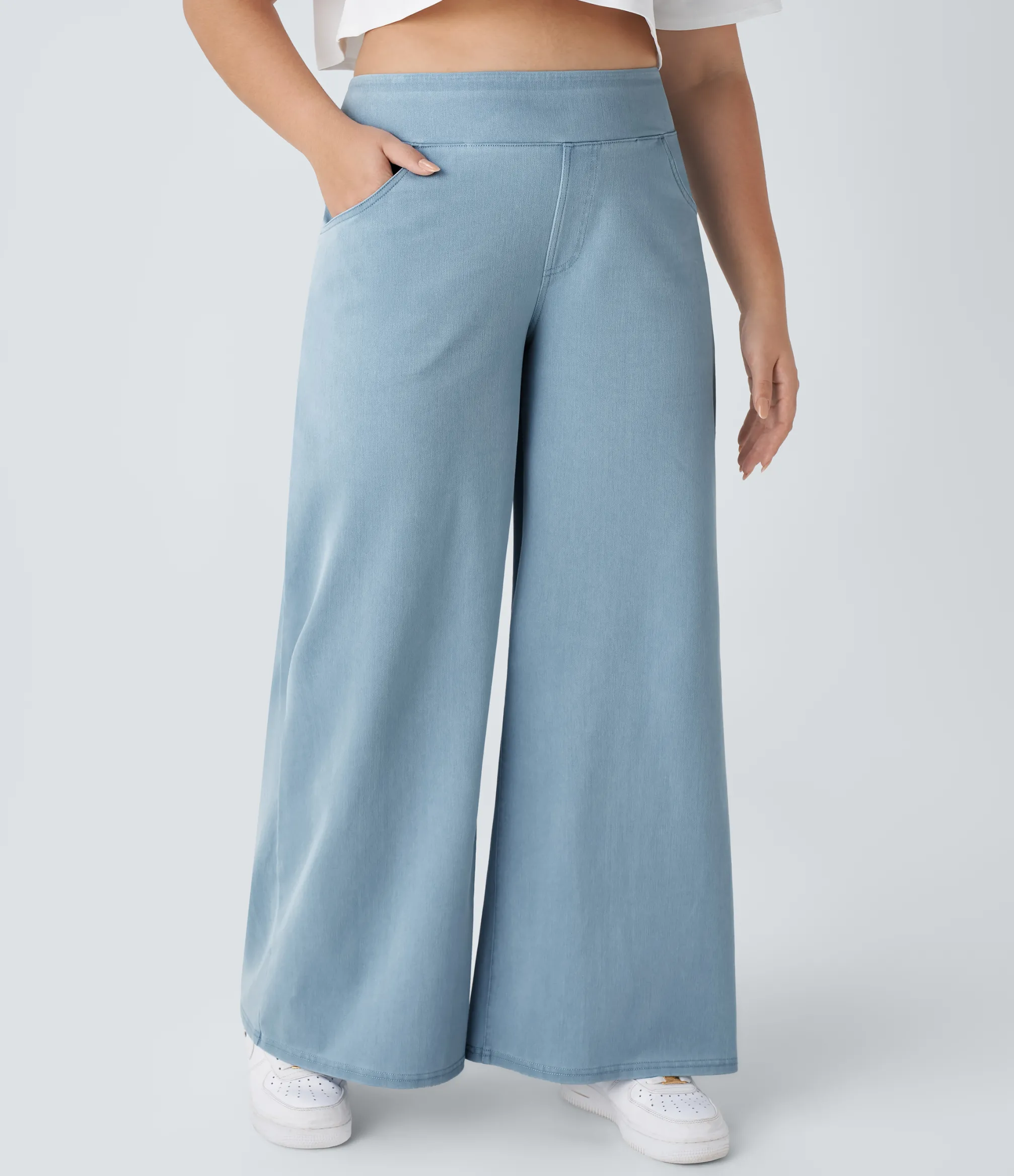 Plus-Size Denim|Plus Size<HALARA Flex™ High Waisted Pockets Baggy Wide Leg Loose Casual Plus Size Jeans