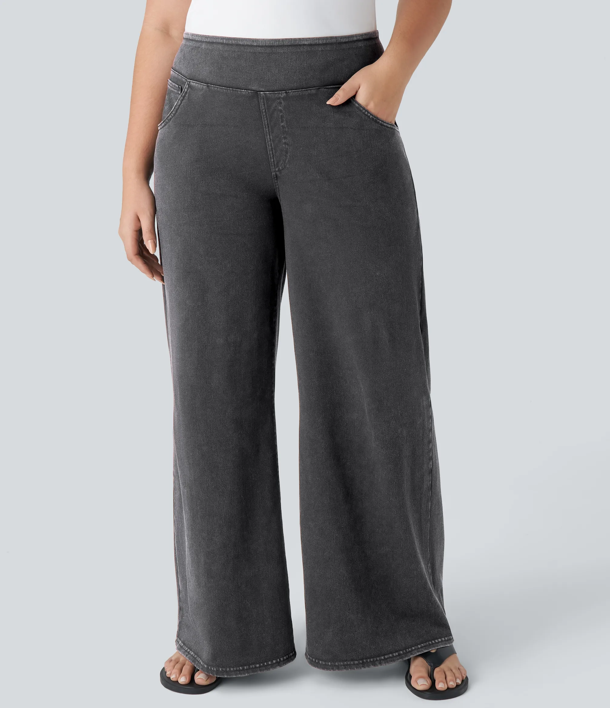 Plus-Size Denim|Plus Size<HALARA Flex™ High Waisted Pockets Baggy Wide Leg Loose Casual Plus Size Jeans
