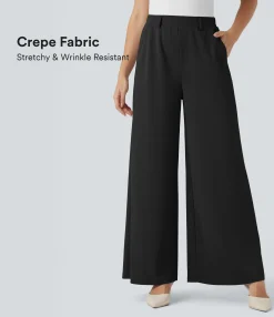 High-Waisted Pants|Wide-Leg Pants<HALARA Flex™ High Waisted Palazzo Wide Leg Crepe Work Pants with Pockets