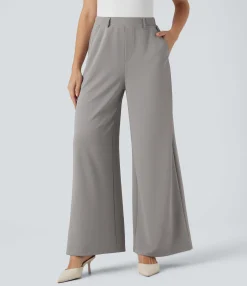 High-Waisted Pants|Wide-Leg Pants<HALARA Flex™ High Waisted Palazzo Wide Leg Crepe Work Pants with Pockets