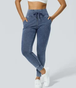 Jeans|Joggers<HALARA Flex™ High Waisted Drawstring Pocket Washed Casual Jeans