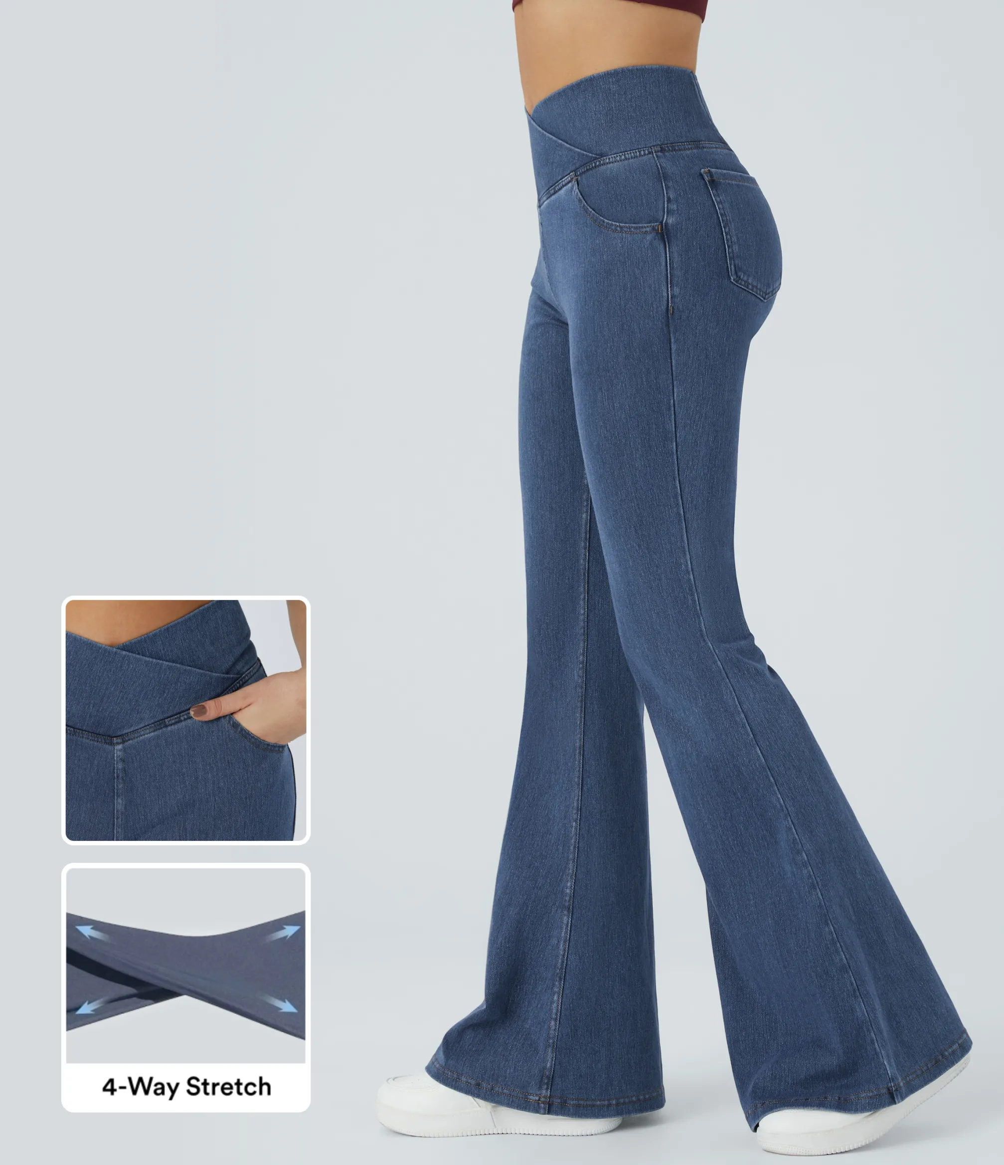 High Waisted Jeans|Skinny Jeans<HALARA Flex™ High Waisted Crossover Pocket Washed Casual Jeans